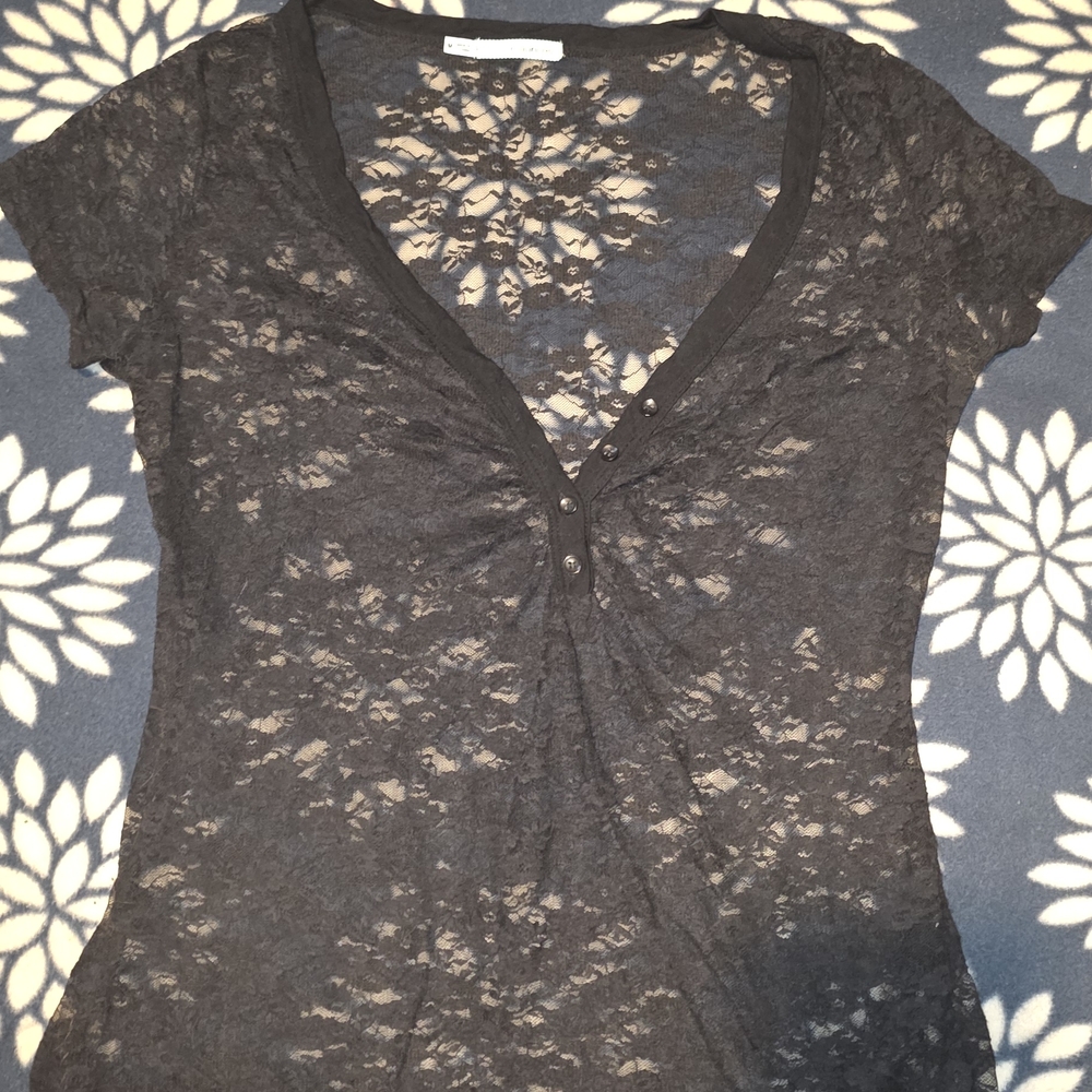Maurices Black Lace V-Neck Blouse Size Medium